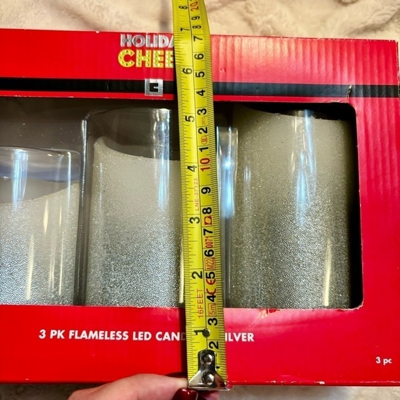 NIB 3-Pack Flameless LED Candles Silver Holiday Cheer 5” 4.5” 4” White Sparkly - Picture 7 of 7